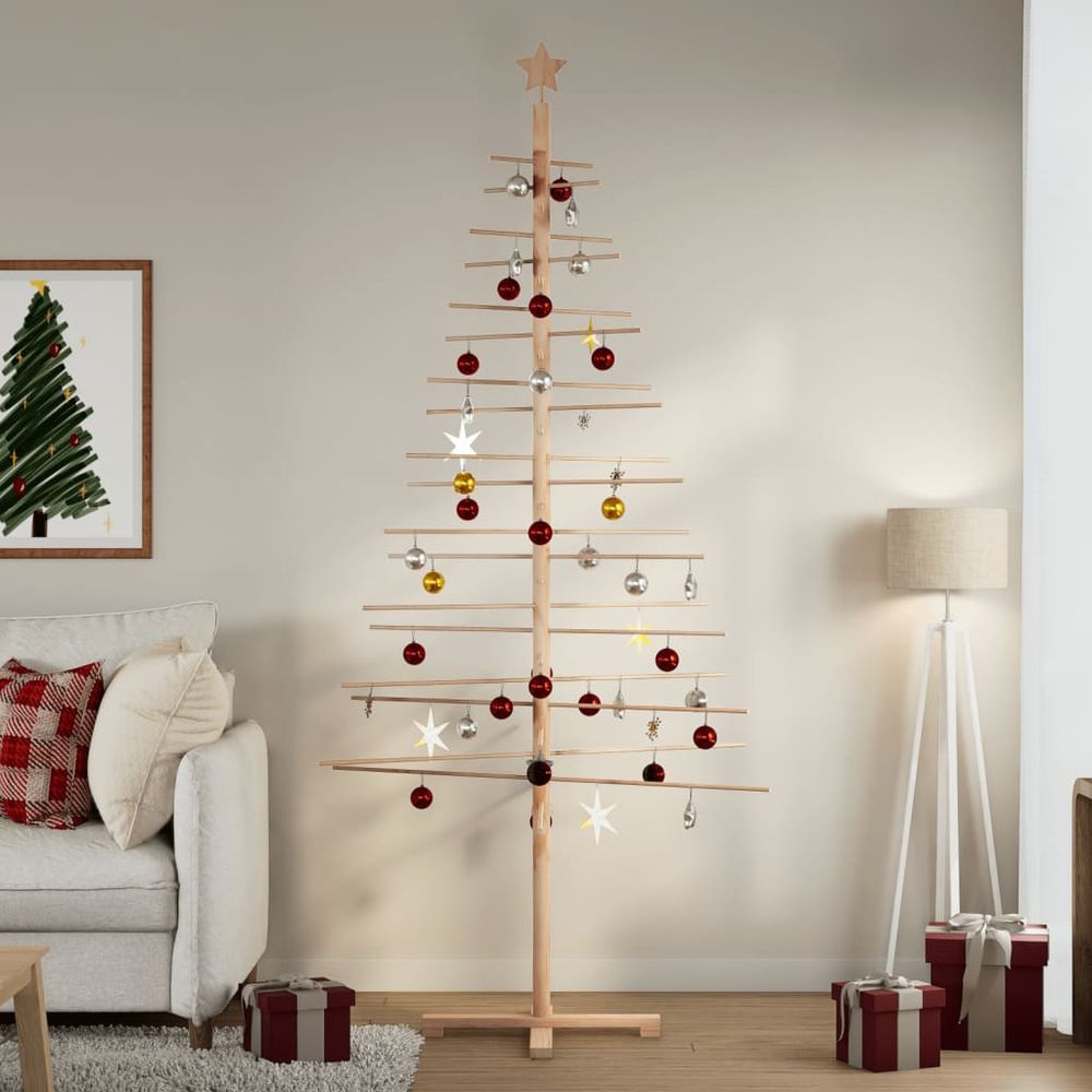 Sapin de noël décoratif en bois de pin et bambou style naturel pour fêtes 210 cm