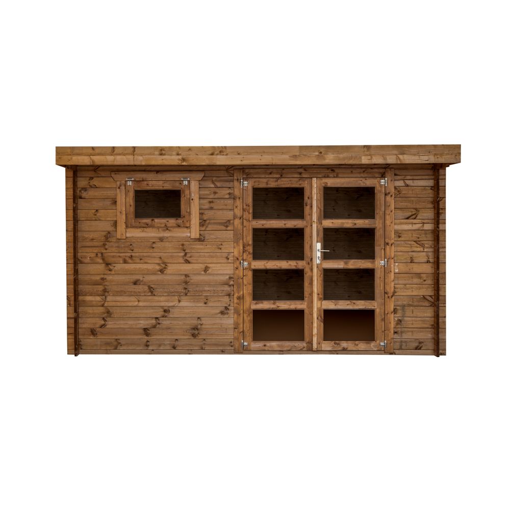 Abri de jardin en bois traité, surface utile 9.9m², 388x298cm, ep 28mm, INT042
