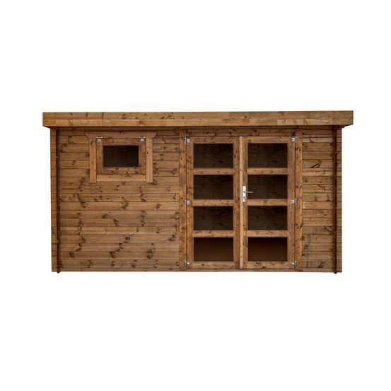 Abri de jardin en bois traité, surface utile 9.9m², 388x298cm, ep 28mm, INT042