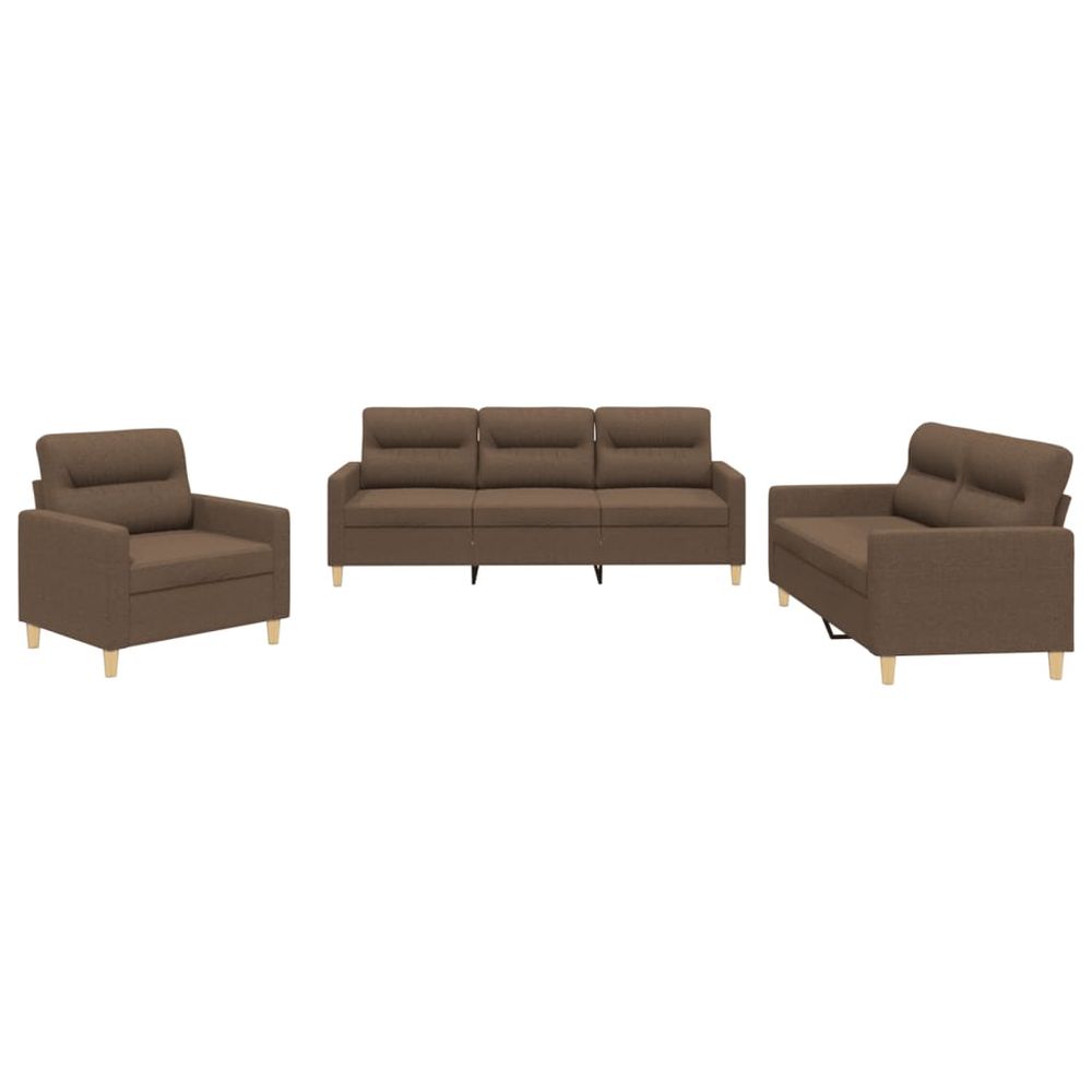 Ensemble de canapés 3 pcs avec coussins marron tissu