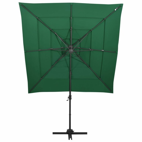Parasol de jardin à 4 niveaux avec mât en aluminium vert