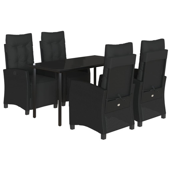 Ensemble à manger de jardin coussins 5pcs noir résine tressée