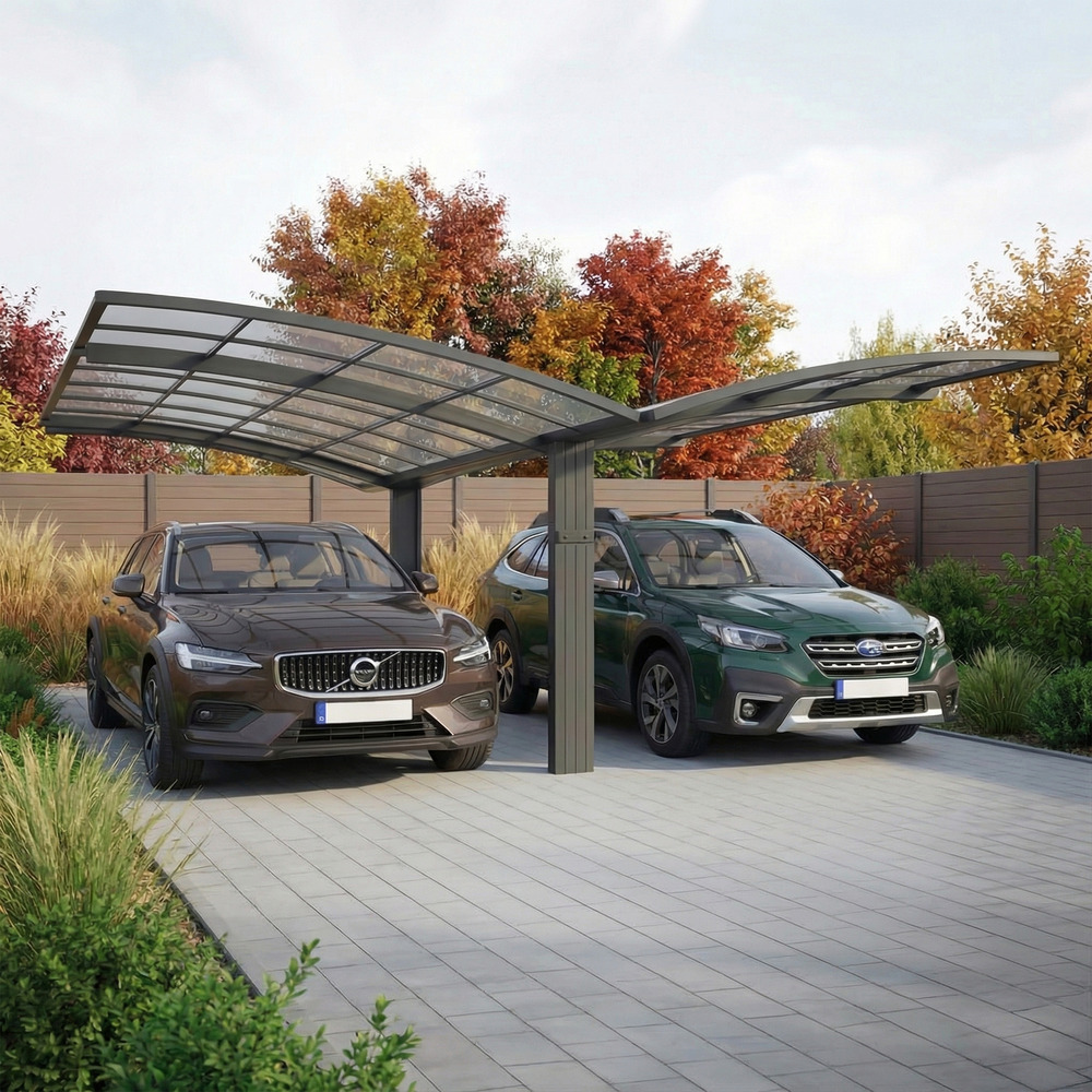 Carport aluminium autoportant bolton - 500 x 600 - 2 voiture - toiture en polycarbonate traite anti-uv