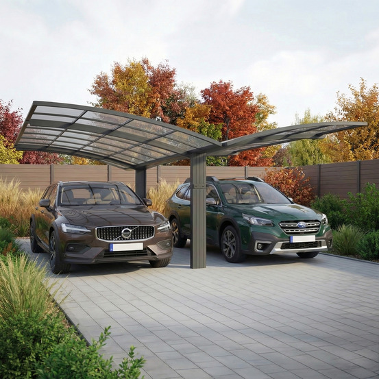 Carport aluminium autoportant bolton - 500 x 600 - 2 voiture - toiture en polycarbonate traite anti-uv