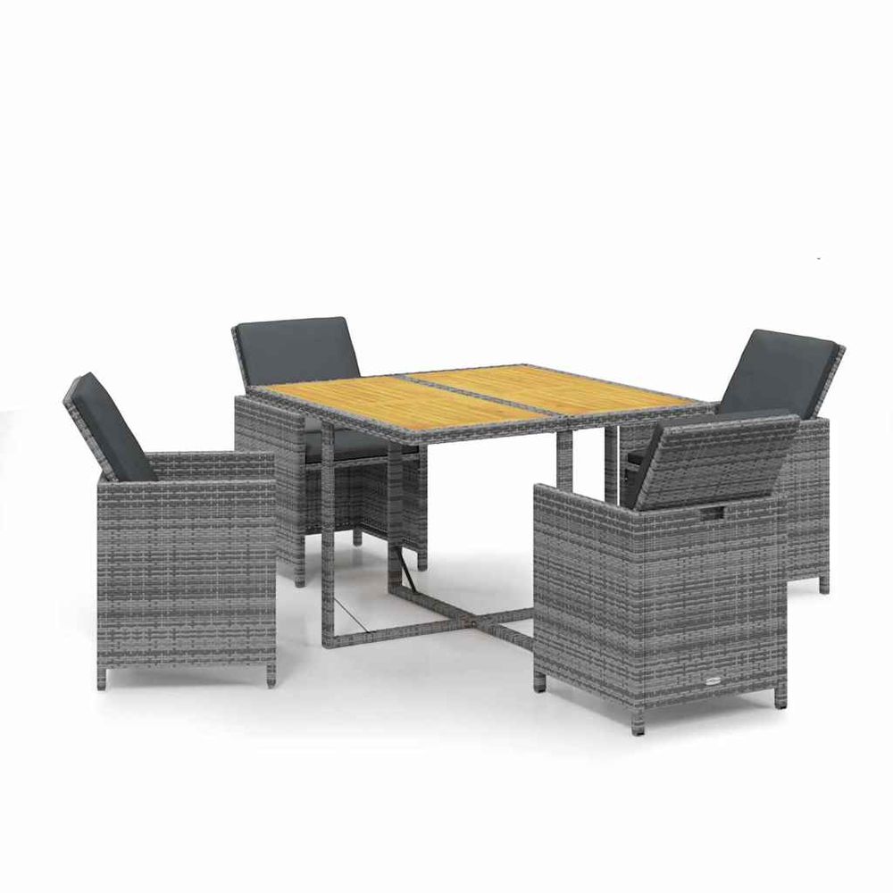 Ensemble à manger de jardin coussins 5pcs résine tressée gris