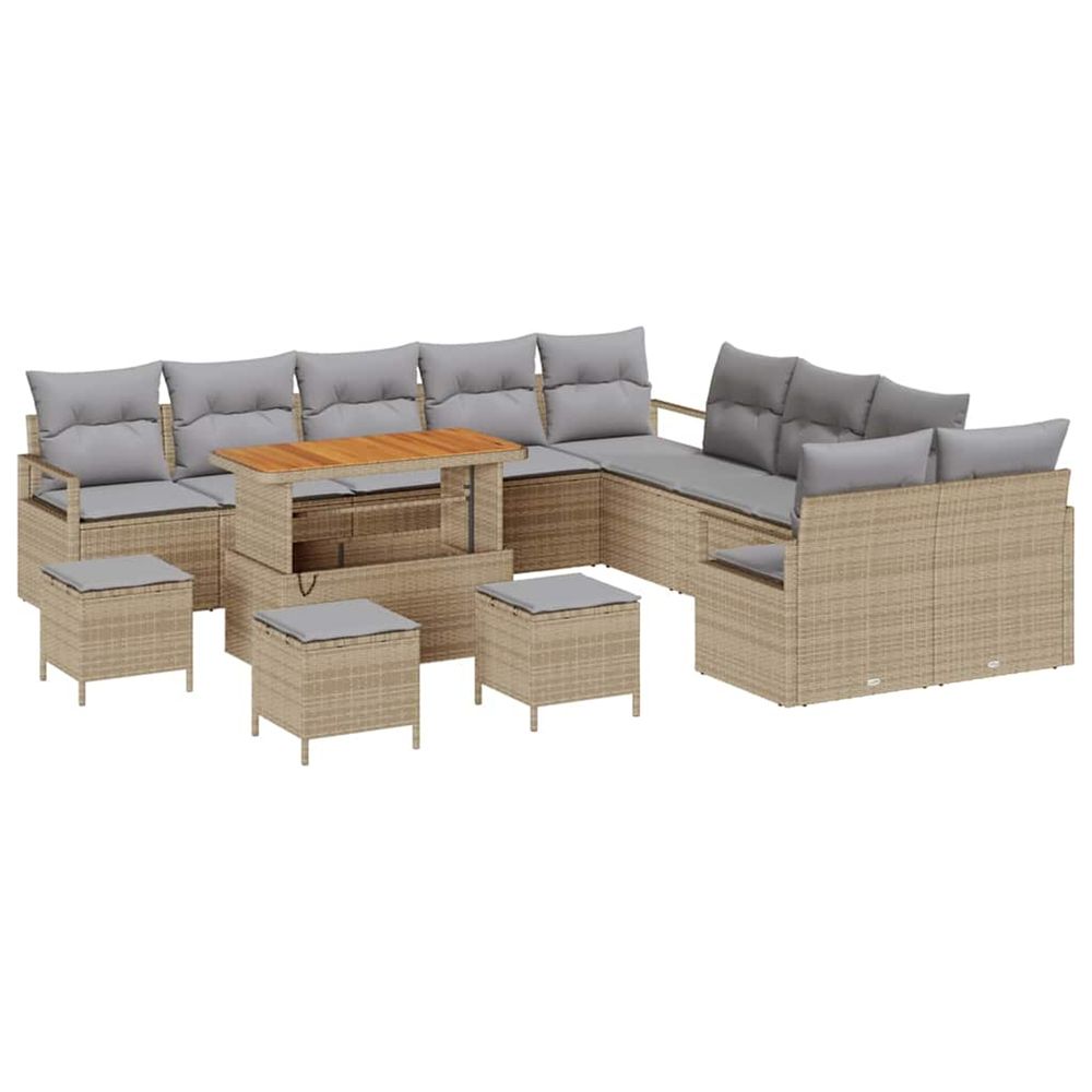 Ensemble de canapé de jardin 14 pc beige polyrotin