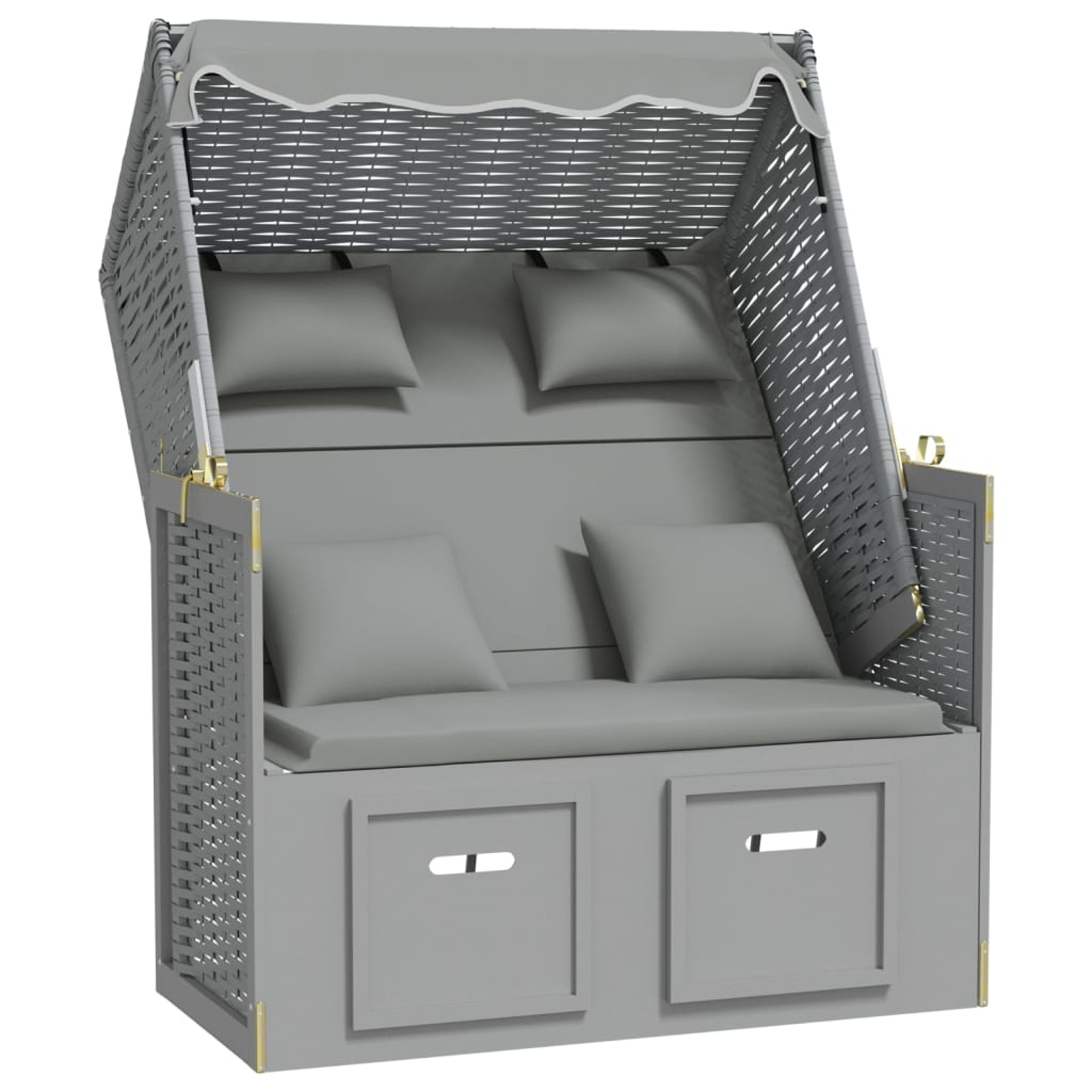 Strandkorb avec coussins résine tressée et bois solide gris