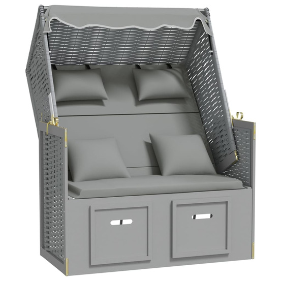 Strandkorb avec coussins résine tressée et bois solide gris