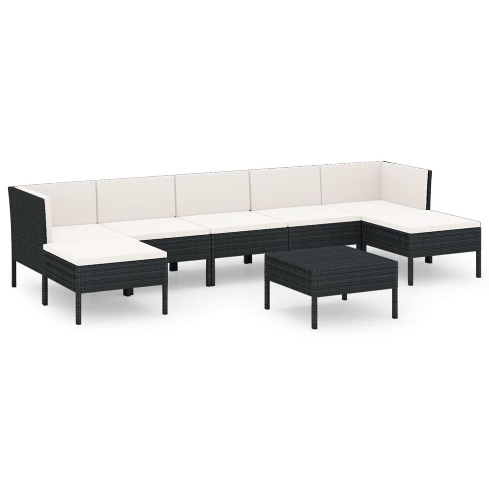 Salon de jardin 8 pcs avec coussins résine tressée noir