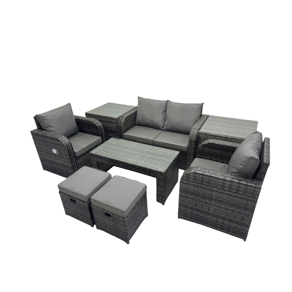 Salon de jardin avec chaise inclinable table basse 2 tables d'appoint 2 petits tabourets gris foncé mixte