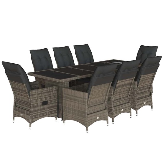 Ensemble de bistro de jardin 9 pcs coussins gris poly rotin