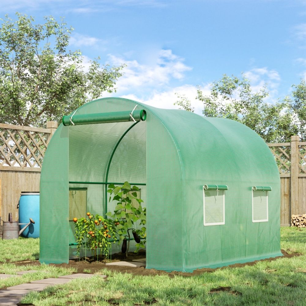 Serre tunnel de jardin pe 245 x 200 x 198 cm verte pour potager avec porte et fenêtres - comfortxl outdoor living