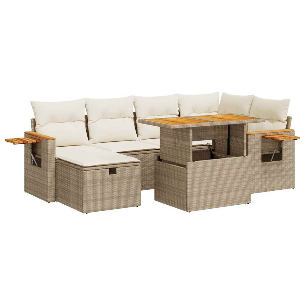 Salon de jardin avec coussins 8 pcs beige résine tressée