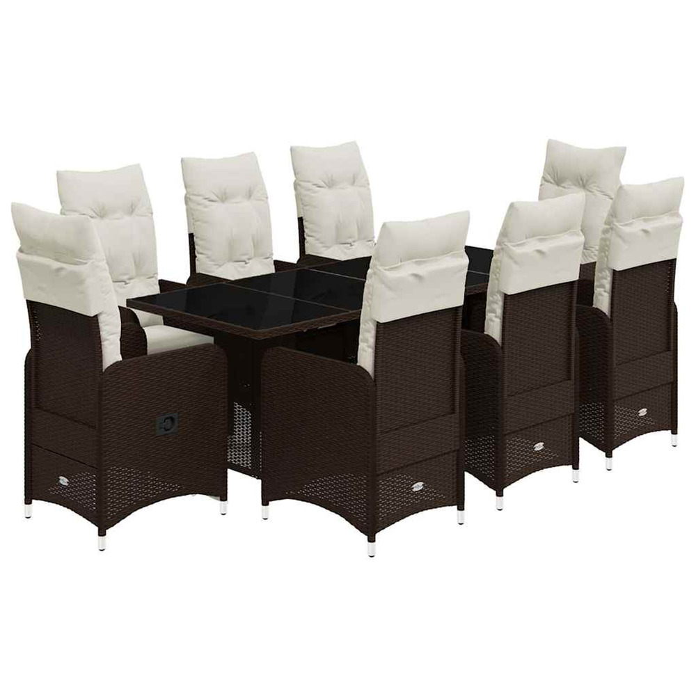 Ensemble de bistro de jardin 9 pcs coussins marron poly rotin