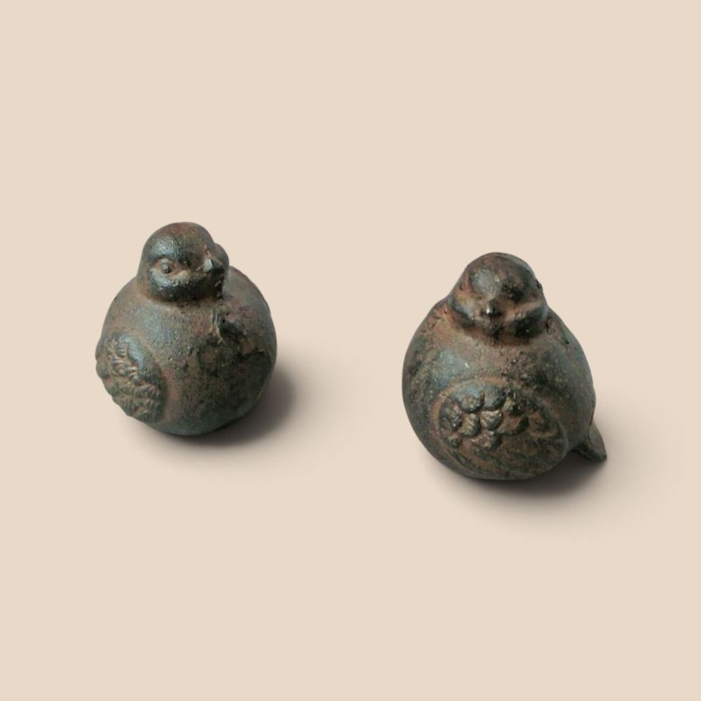 Ensemble 2 oiseaux en fonte 6x6x7cm