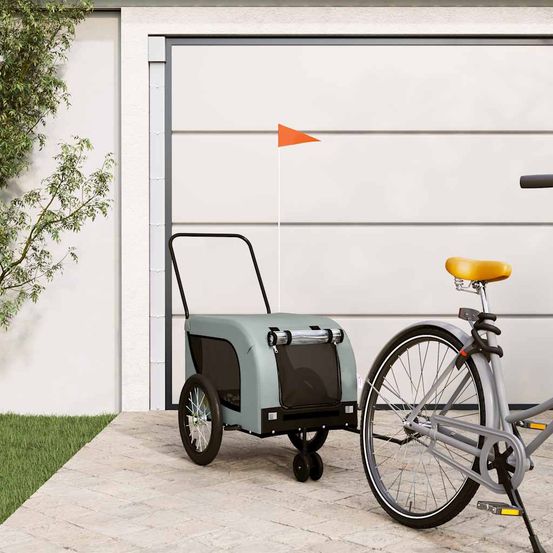Remorque vélo chien 3 roues tissu oxford grande capacité 45 kg gris et noir