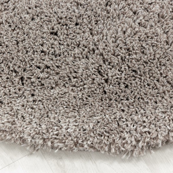 Tapis rond longs poils shaggy ø120cm tissé beige motif uni uni b
