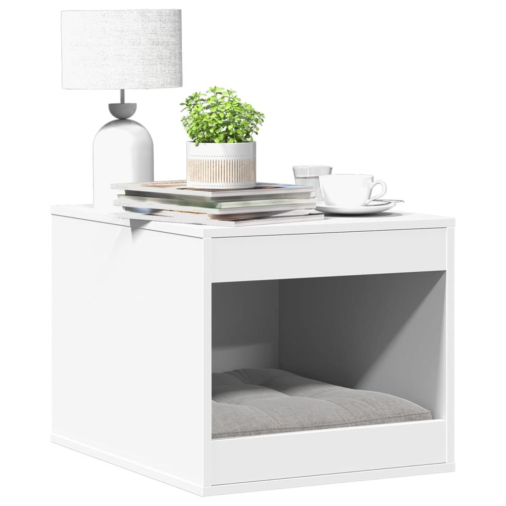 Maison de toilette chat en bois meuble de rangement multifonction blanc