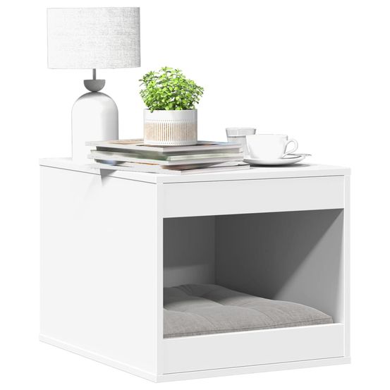 Maison de toilette chat en bois meuble de rangement multifonction blanc