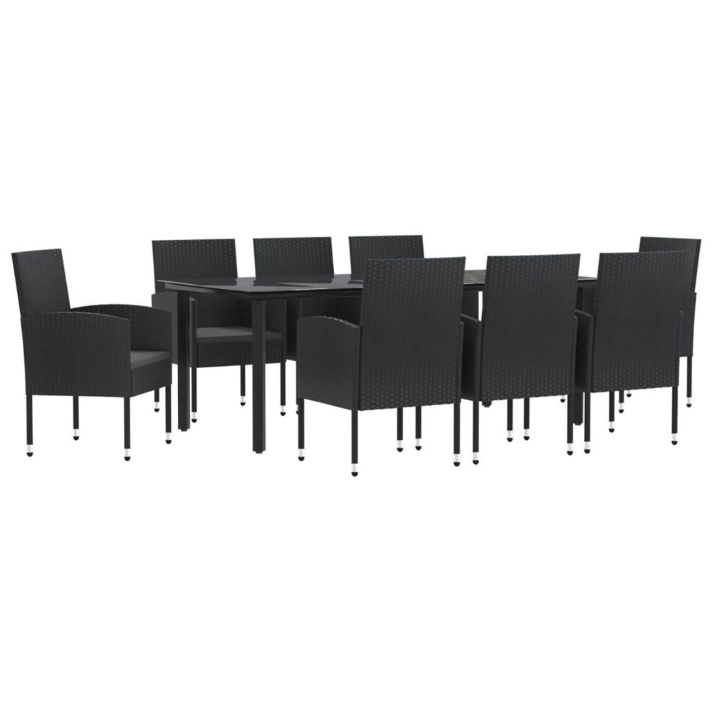 Ensemble à manger de jardin 9 pcs noir résine tressée et acier