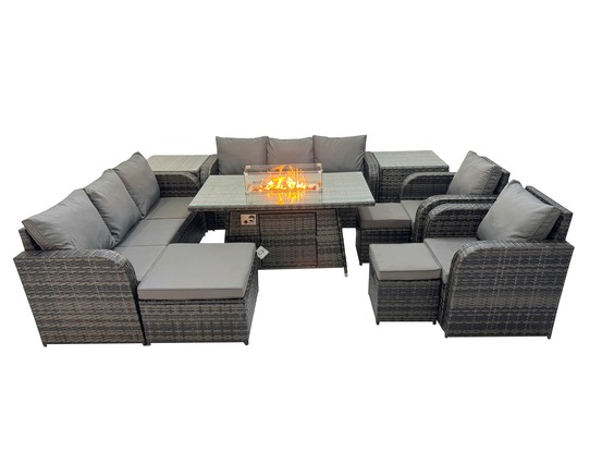 Salon de jardin table de foyer à gaz intérieur extérieur avec 2 tables d'appoint fauteuil canapé d'amour 3 tabourets