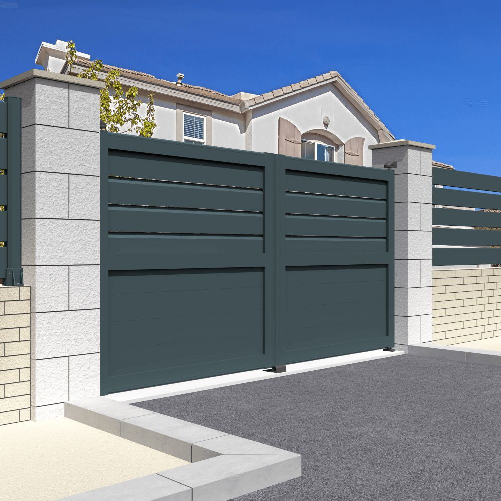 Portail double battant motorisé mixte l 4000 x h 1625 mm (gris anthracite stucturé ral7016st)