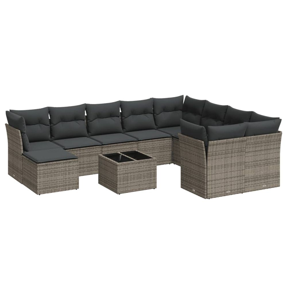Salon de jardin 11 pcs avec coussins gris résine tressée