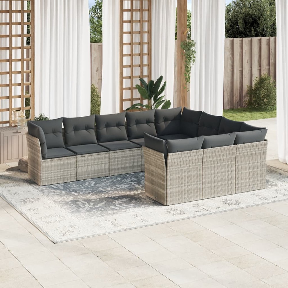 Salon de jardin avec coussins 10 pcs gris clair résine tressée
