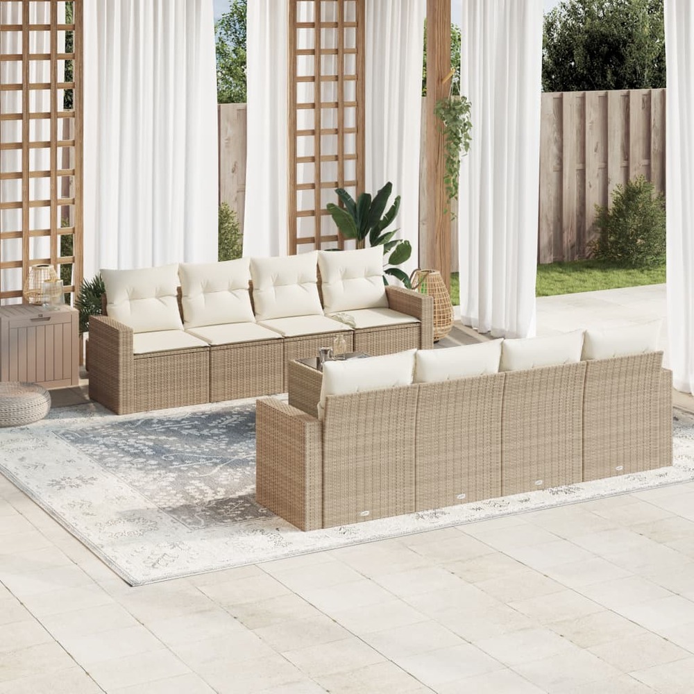Salon de jardin avec coussins 9 pcs beige résine tressée