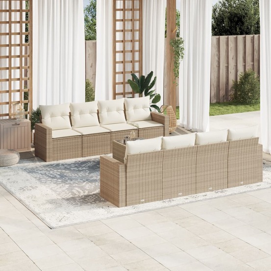 Salon de jardin avec coussins 9 pcs beige résine tressée