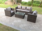 Lounge canapé en rotin ensemble mobilier de jardin extérieur avec 2 chaises et table basse rectangulaire