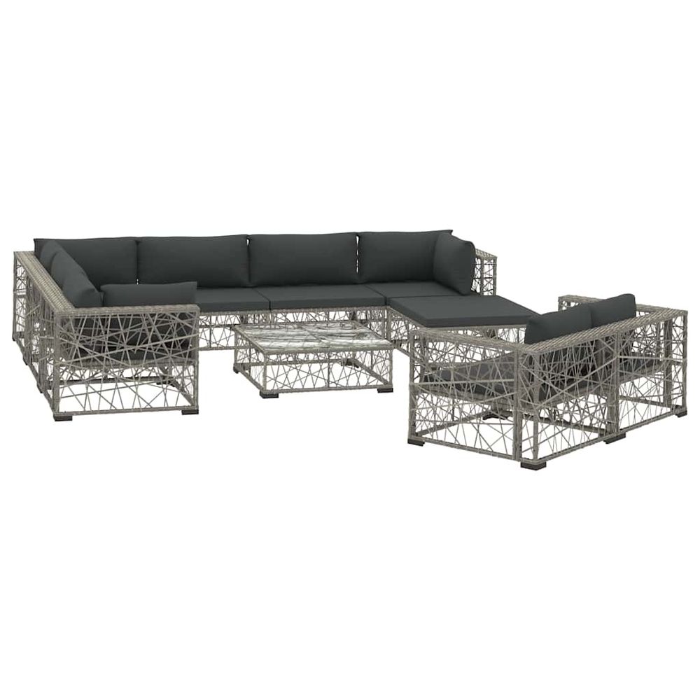 Salon de jardin 10 pcs avec coussins résine tressée gris