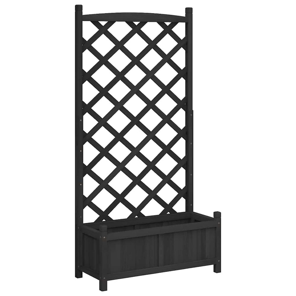 Jardinière d'extérieur avec treillis noir 75x35x150 cm bois massif de sapin