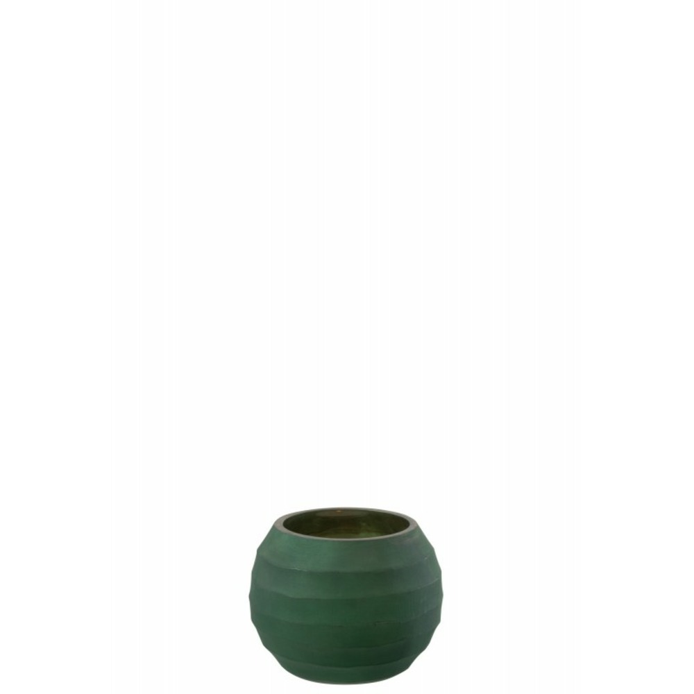 Photophore irrégulier rayé en verre vert 12x12x9cm