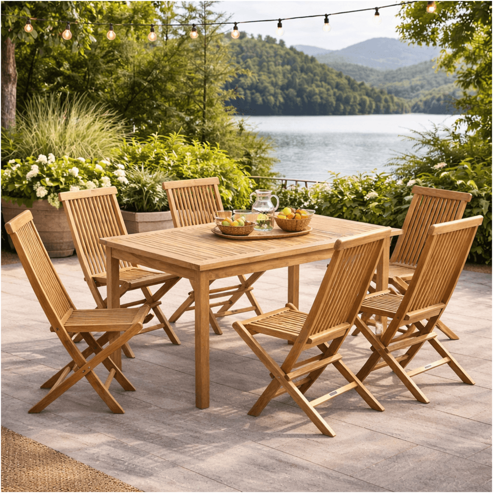 Ensemble table de jardin en teck frida 150 et 6 chaises audrey