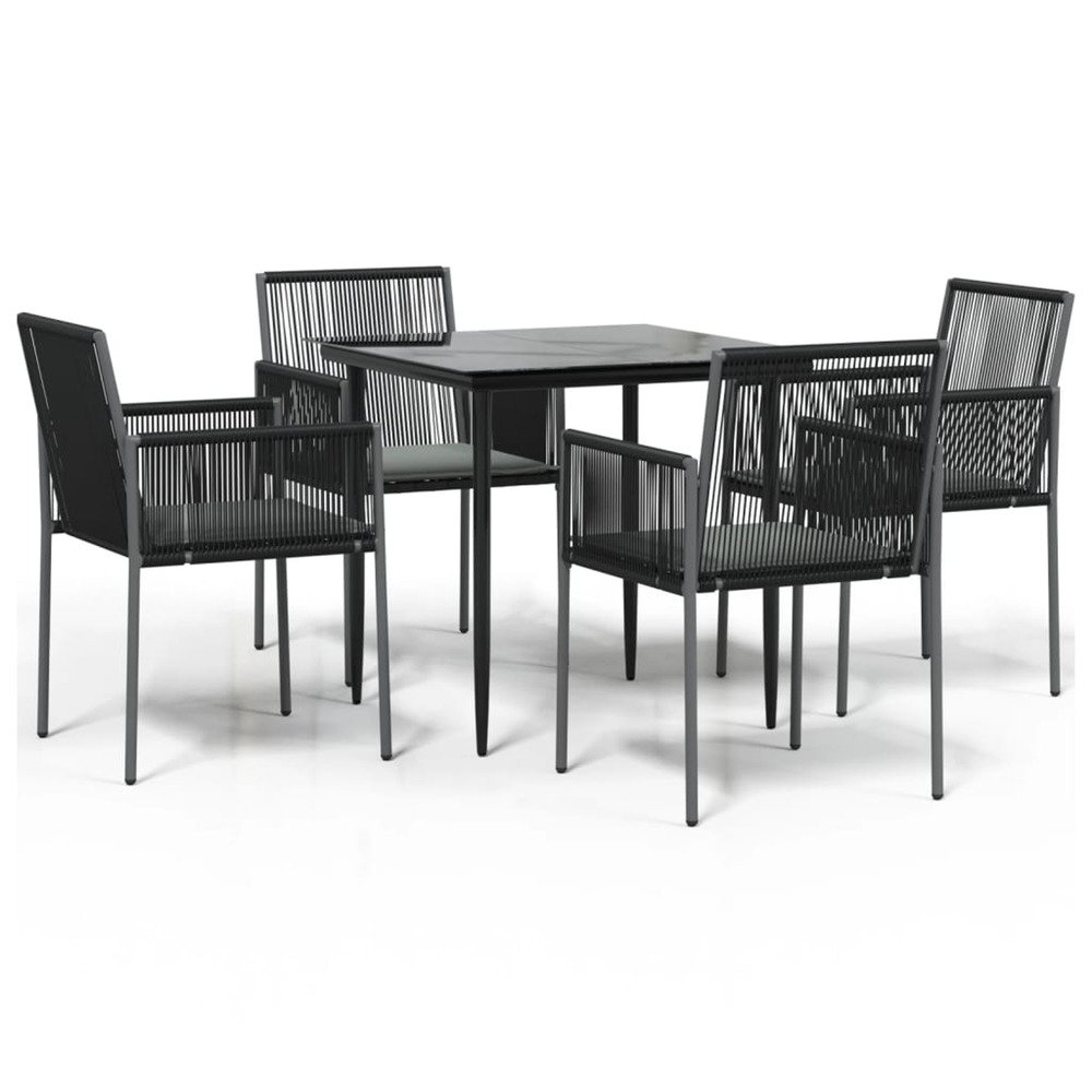 Ensemble à manger de jardin coussins 5pcs noir rotin et acier