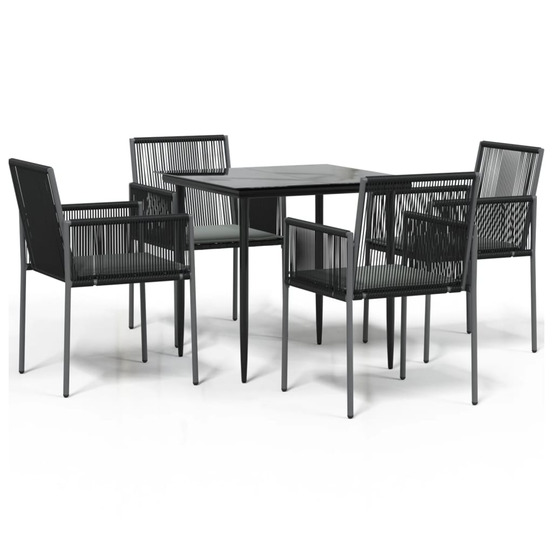 Ensemble à manger de jardin coussins 5pcs noir rotin et acier