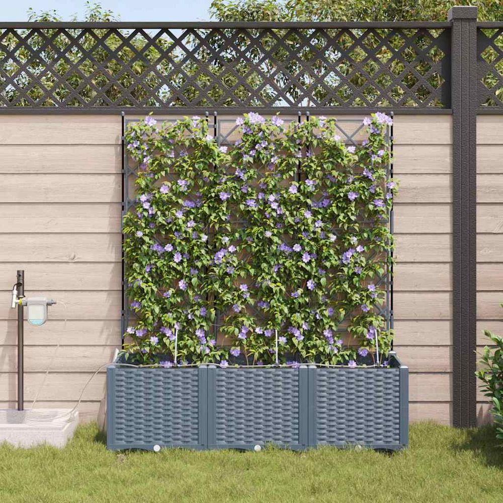 Jardinière haute acier avec irrigation pour jardin terrasse gris clair 120x40x142 cm