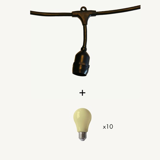 Guirlande guinguette java e27 - 10 ampoules a60 blanc chaud - 5m - prolongeable