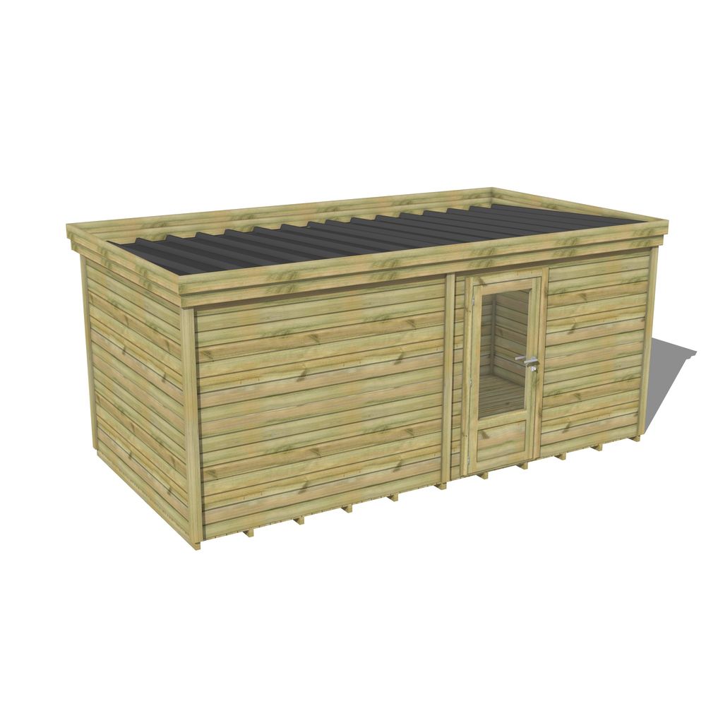 Abri de jardin bois pin traité autoclave 27mm - 5,195x2,64m / 14m2 - bac acier - plancher bois