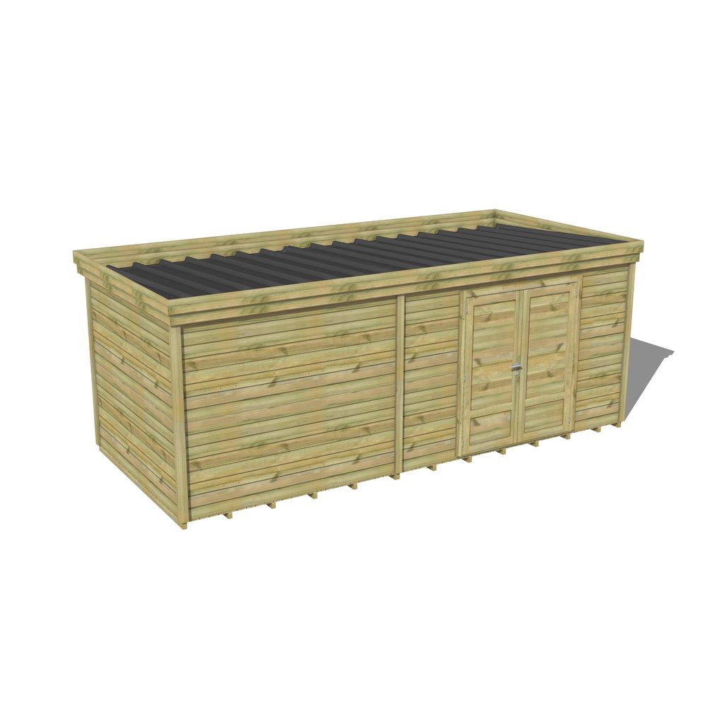 Abri de jardin bois pin traité autoclave 27mm - 5,995x2,64m / 16m2 - bac acier - plancher bois