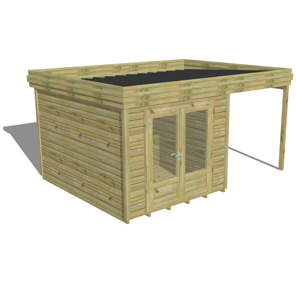 Abri de jardin bois pin traité autoclave 27mm - 4,64x3,44m / 16m2 - bac acier - plancher bois
