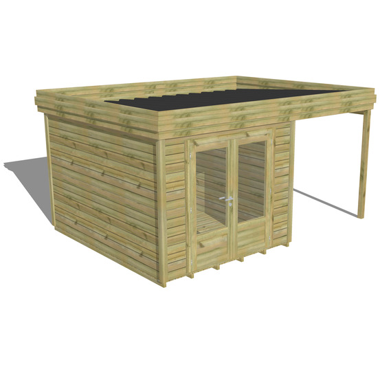 Abri de jardin bois pin traité autoclave 27mm - 4,64x3,44m / 16m2 - bac acier - plancher bois