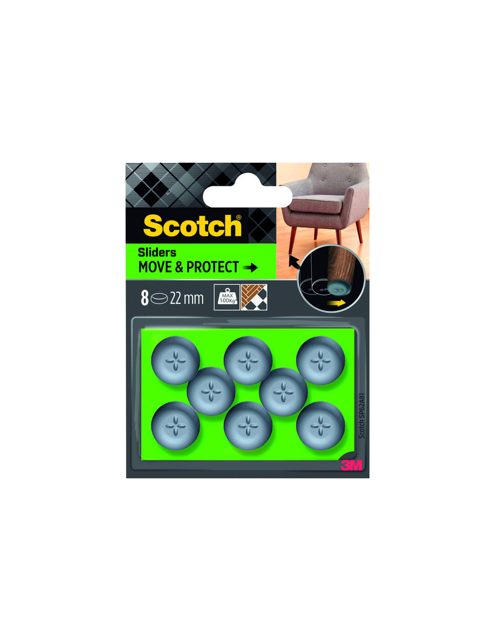 Glisseur adh gris 22mm 8pce