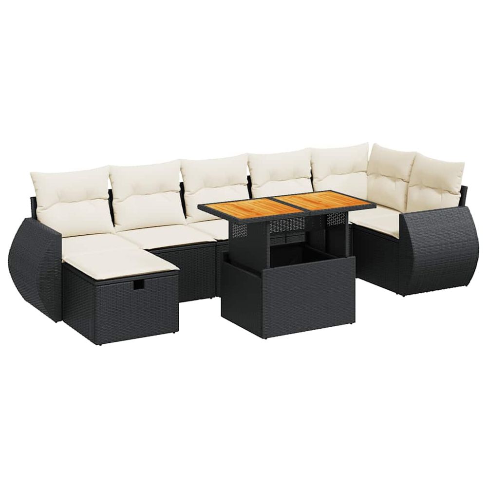 Salon de jardin 5 pcs avec coussins noir résine tressée acacia