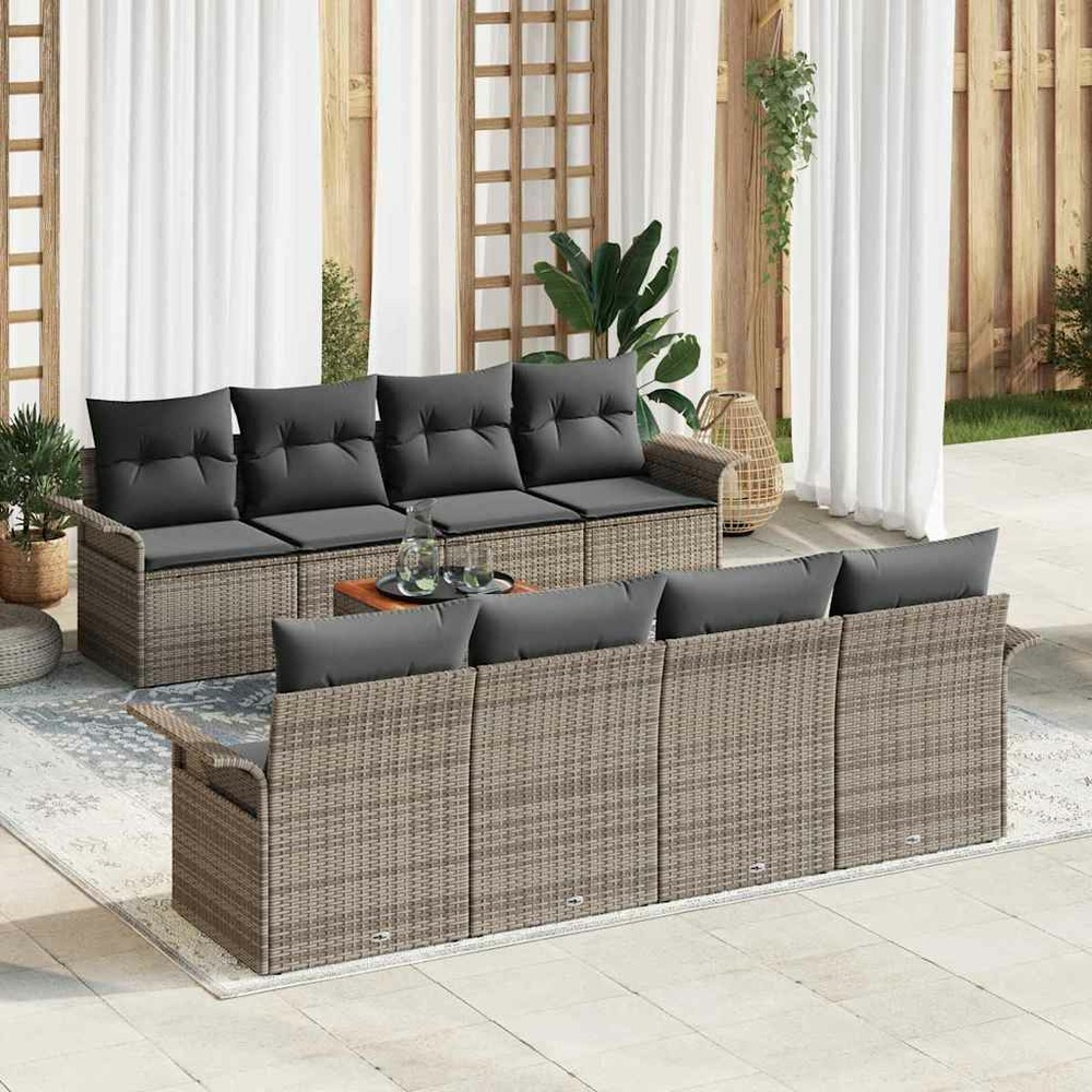 Ensemble de canapé de jardin avec coussin 9 pcs gris polyrotin