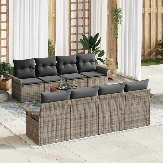 Ensemble de canapé de jardin avec coussin 9 pcs gris polyrotin
