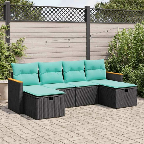 Salon de jardin 6 pcs avec coussins noir résine tressée