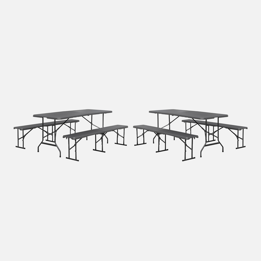 Lot de 2 tables de réception pliantes acier 2 bancs fiesta 180cm