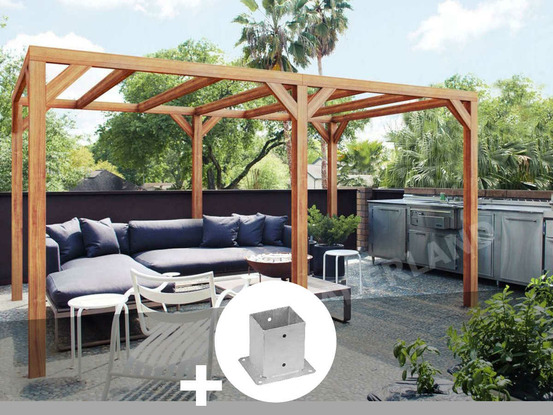Pergola en bois lamellé-collé toulon 500 x 300 cm + 6 supports poteaux